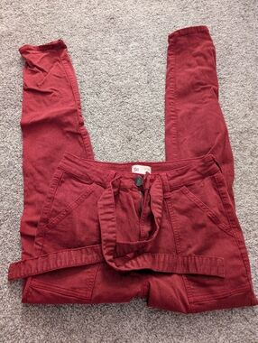 SO Burgundy High Rise Belted Jeggings